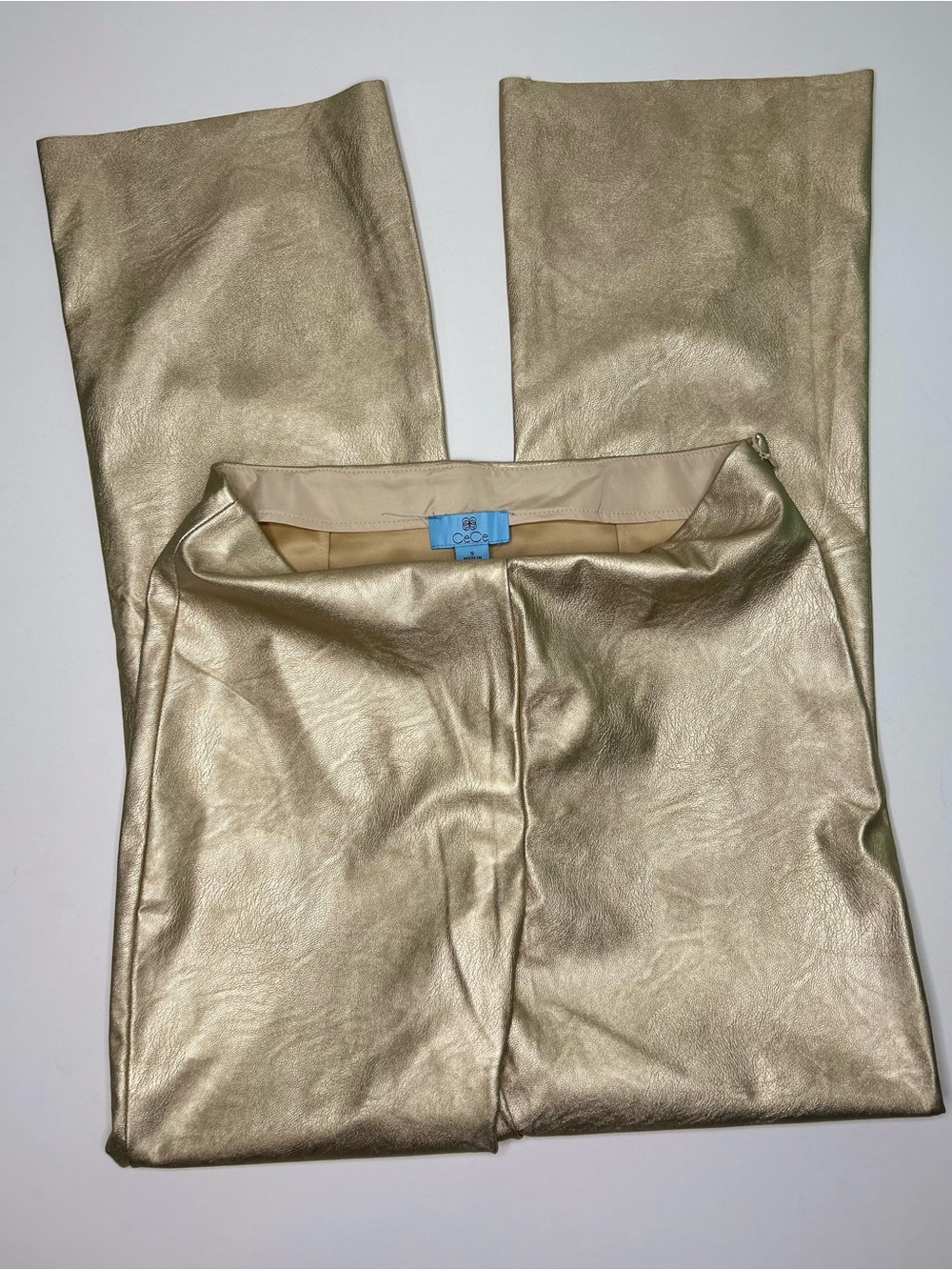 CeCe Women's Metallic Gold Faux Leather High Rise Bootcut Pants - Picture 3 of 9
